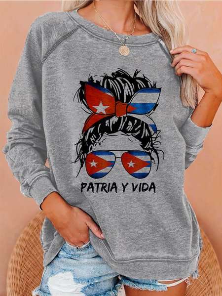 Patria V Vida Print Women's pullover, Gray, Hoodies&Sweatshirts
