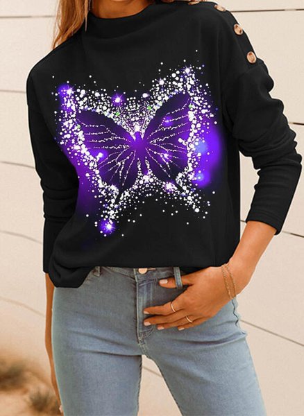 

Long Sleeve Shift Butterfly Shirts & Tops, Black, Long sleeve tops