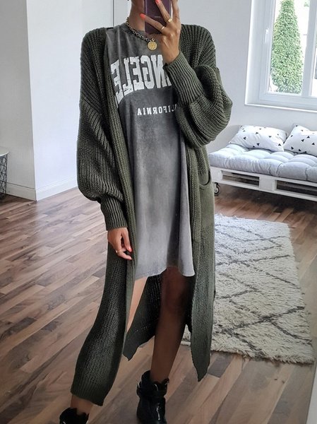 

Plain Acrylic Long Sleeve Outerwear, Green, Outerwear