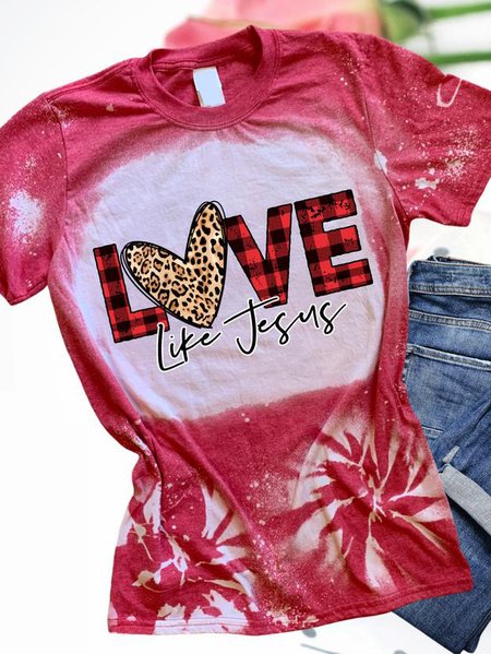

Casual and simple letter print round neck short-sleeved polyester cotton T-shirt, As picture, T-shirts