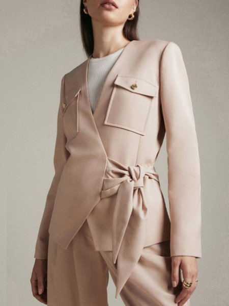 

Elegant Solid Long Sleeve Blazer, As picture, Blazers
