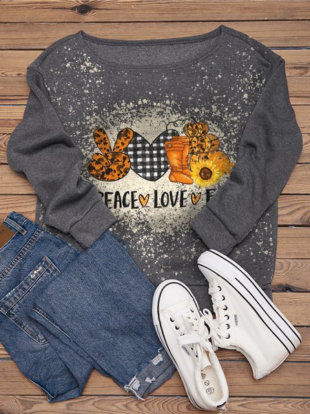 

Peace Love Fall Crew Neck Long Sleeve Sweatshirt, Gray, Hoodies&Sweatshirts