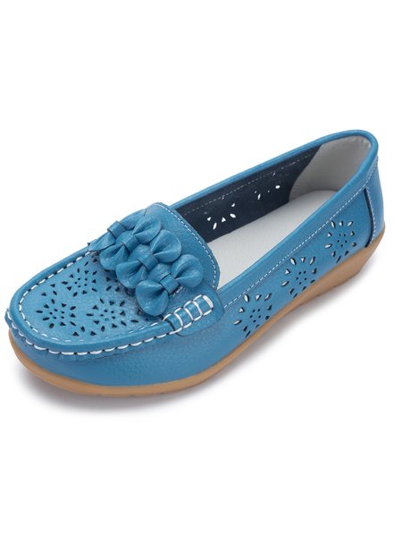 

Cowhide Hollow Casual Flat Shoes, Light blue, Flat & Loafers