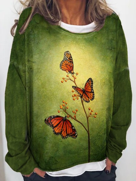 

Maniche Lunghe Farfalla Semplice Girocollo Top, Verde, Hoodies & Sweatshirts
