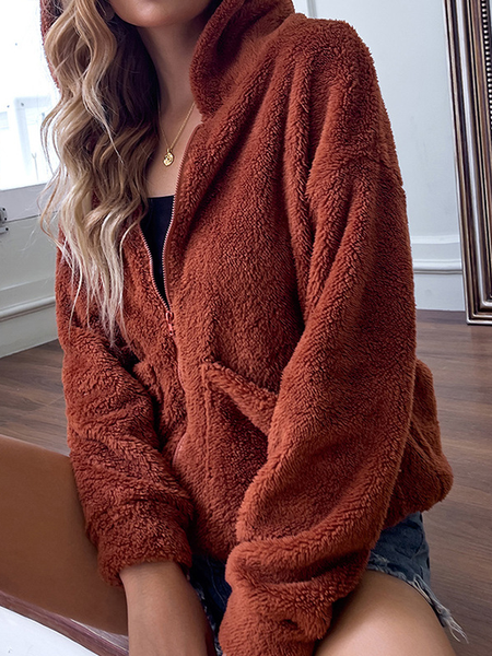 

Plain Long Sleeve Vintage Outerwear, Brown, Outerwear