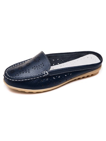 

Leather Hollow Casual Mules, Dark blue, Slippers