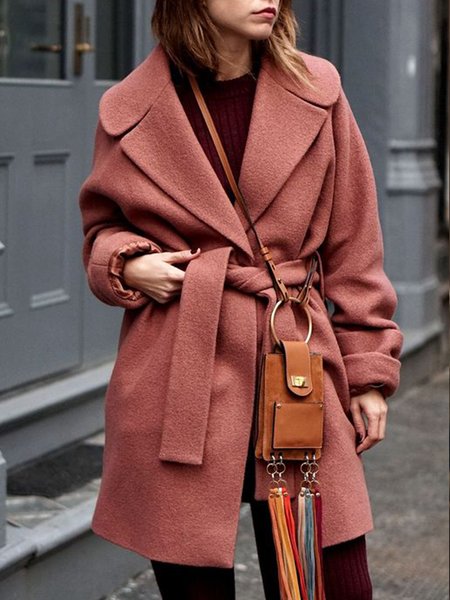 

Shift Lapel Plain Long Sleeve Outerwear, Brown, Coats