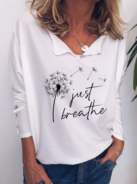 

Casuale Maniche Lunghe Piante Misto Cotone Top, Bianco, Blouses & Shirts