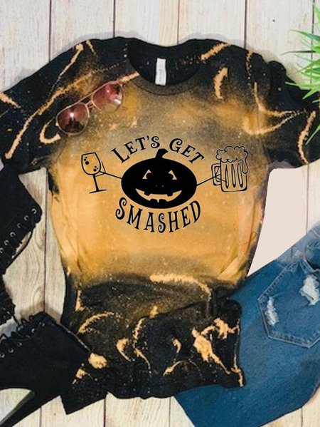 

Let's get smashed.Halloween pumpkin print round neck short sleeve polyester cotton T-shirt, As picture, T-shirts