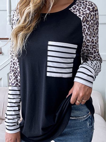 

Cotton Long Sleeve Pockets Shirts & Tops, Black, Tees & T-shirts