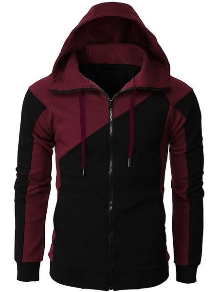 

Casual Paneled Athletic Sweatshirt Knit Coat, Wine red, Hoodies&Sweatshirts