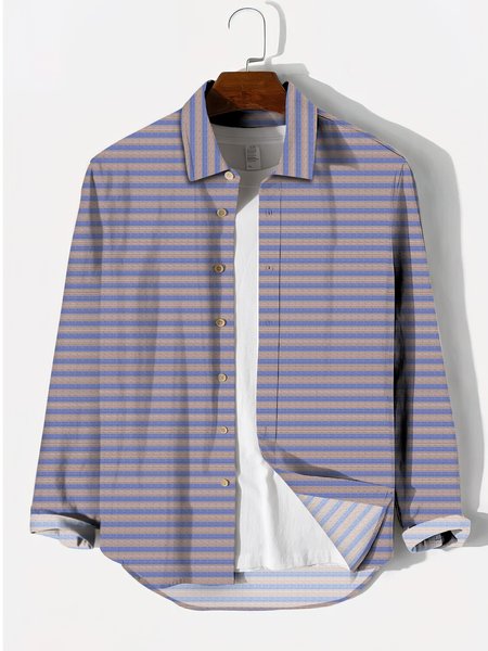 

Shirt Collar Cotton Stripes Shirts & Tops, As picture, Men's Floral shirt