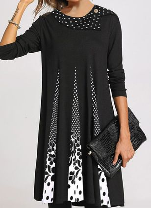 

Cotton-Blend Shift Casual Long Sleeve Dresses, Black, Casual Dresses
