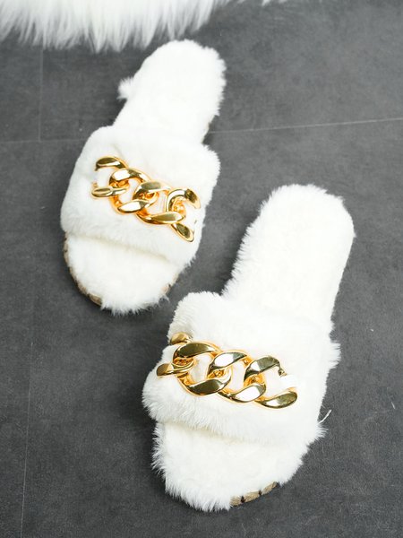 

Daikin Chain Faux Fur Casual Woven Slippers, White, Slippers
