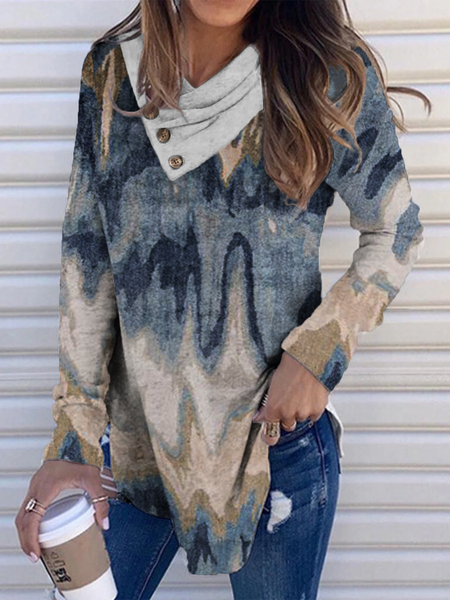 

Plus size Long Sleeve Hippie Printed Shirts & Tops, Blue, T-Shirts