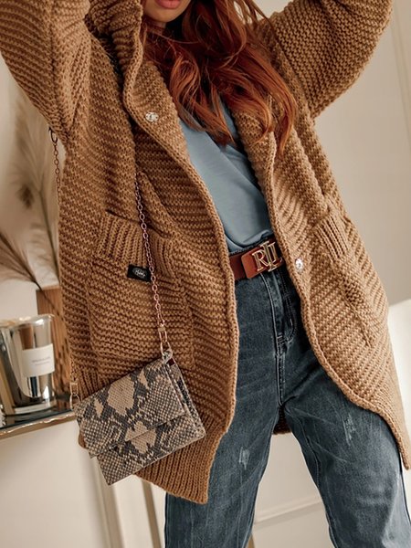 

Loose Daily Casual Solid Color Holiday Hoodie Sweater Outerwear, Brown, Coats
