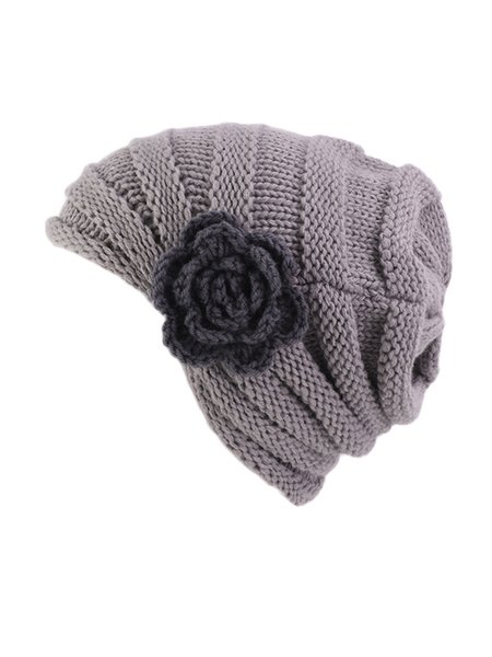 

Handmade Flower Warm Hat, Deep gray, Hats