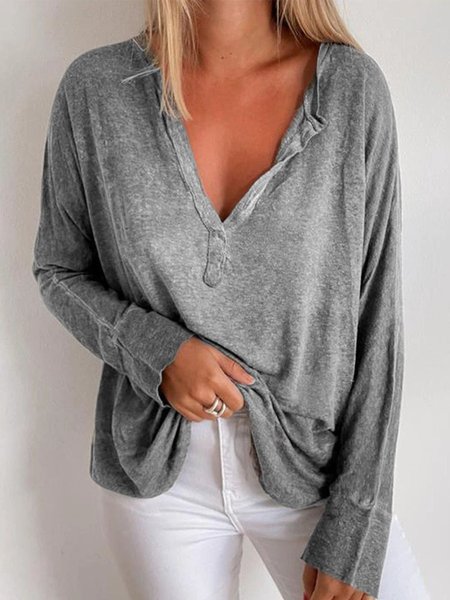 

Casuale Solido Maniche Lunghe Top, Grigio, Blouses & Shirts