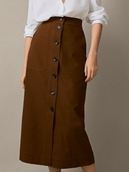 

Fall A-Line Work Simple Natural Skirts, Coffee, Midi Skirts