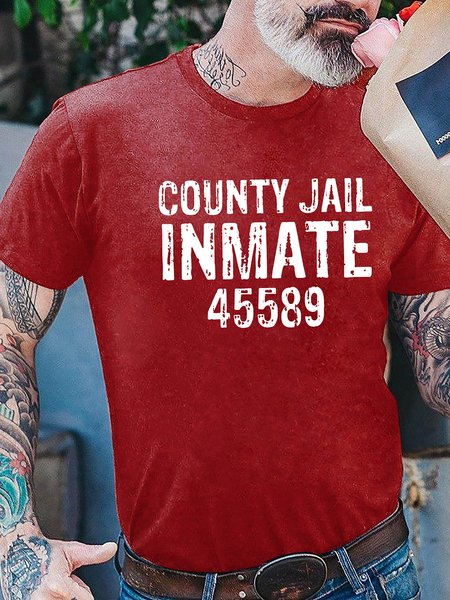 

Halloween County Jail Inmate Prisoner Costume Party Men's T-shirt, Red, T-shirts