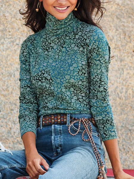 

Shift Printed Turtleneck Long Sleeve Tops, Green, Long sleeve tops