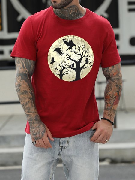

Creepy Night Moonlight Crow Men's T-shirt, Red, T-shirts