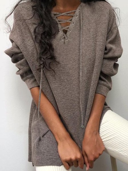 

Shift Plain Casual Lace-Up Shirts & Tops, Coffee, Tops