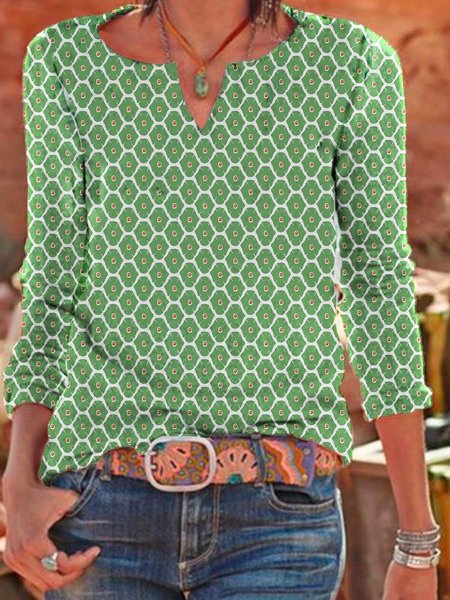 

Casual Cotton-Blend Shirts & Tops, Green, T-Shirts
