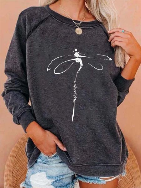 

Maniche Lunghe Girocollo Stampato Casuale Felpa, Grigio scuro, Hoodies & Sweatshirts