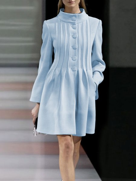 

Long Sleeve Plain Elegant Stand Collar Outerwear, Light blue, Mini Dresses
