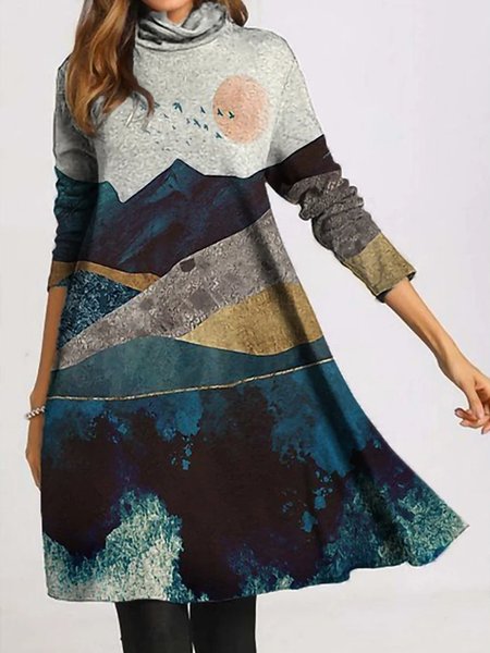 

Floral-Print Cotton-Blend Scenery Boho Dresses, Multicolor, Tie dye dress