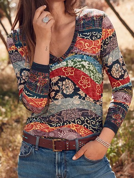 

Tribal Floral-print Casual Shirts & Tops, Multicolor, Blouses & Shirts