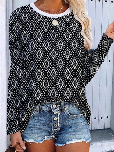 

Geometrico Misto Cotone Vacanza Top, Nero, T-Shirts