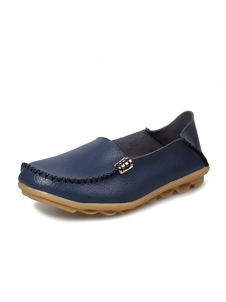 Simple Set Foot Casual Shoes With Metal Buckle, Deep blue, Flat & Loafers