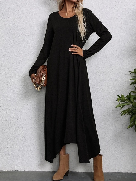 

Casual Cotton-Blend Scoop Neckline Shift Dresses, Black, Maxi Dresses