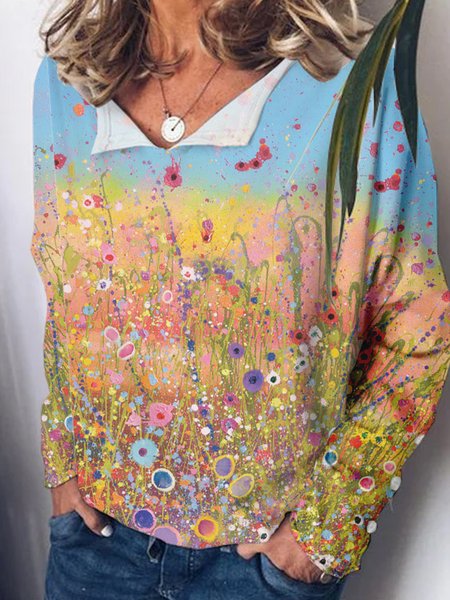 

Floral Lovly Long Sleeve Floral Sweatshirt, As picture, Hoodies&Sweatshirts