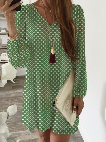 

Casuale Maniche Lunghe Scollo a V Geometrico Abito, Verde, Dresses