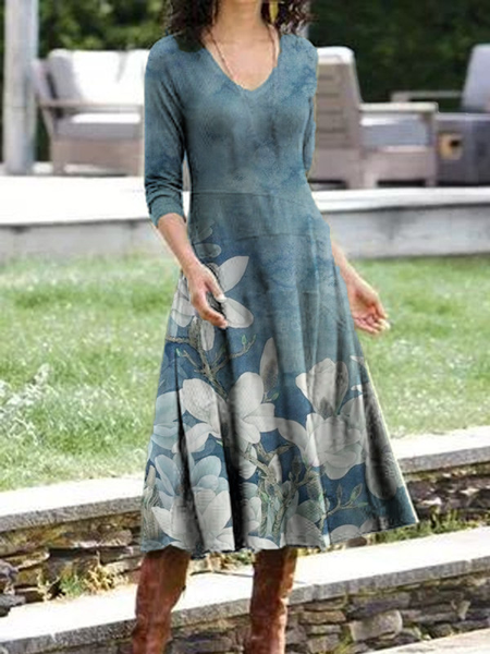 

Long Sleeve V Neck Dresses, As picture, Maxi Dresses