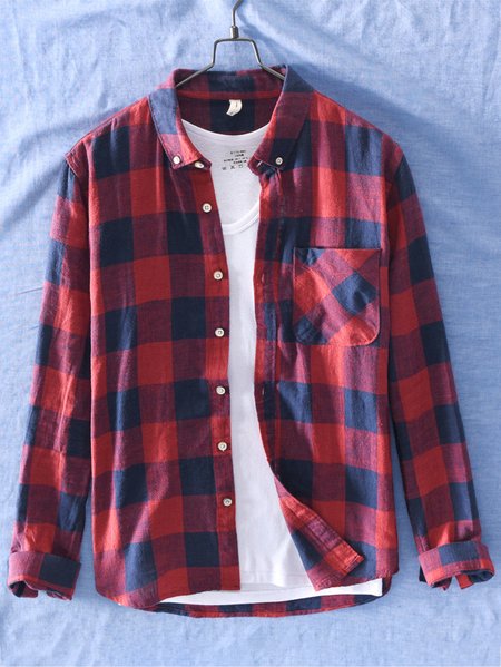 

Plaid Cotton-Blend Shirts & Tops, Red, Men's Floral shirt