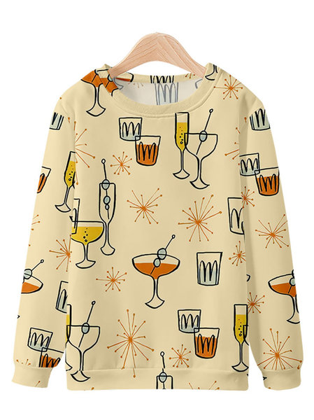 

Cocktail casual loose men's round neck sweater, Yellow, Hoodies&Sweatshirts