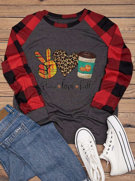 

Peace Love Fall Long Sleeve Casual Sweatshirt, Gray, Hoodies&Sweatshirts
