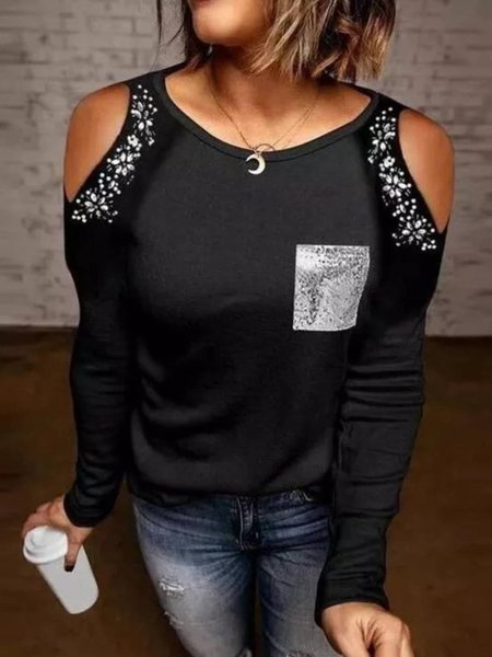 

Casual Crew Neck Long Sleeve Shirts & Tops, Black, T-Shirts