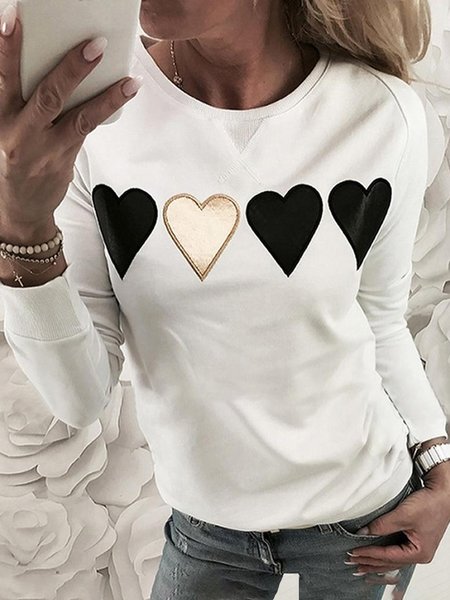 

Long Sleeve Basic Crew Neck Geometric Sweatshirts, White, Hoodies & Sweatshirts