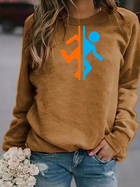 

Casual and simple fun printed round neck long-sleeved polyester cotton sweatshirt, Yellow, Hoodies&Sweatshirts