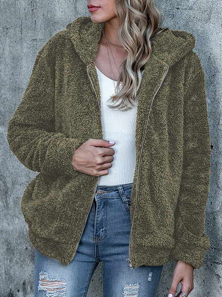 

Plain Long Sleeve Outerwear, Green, Outerwear