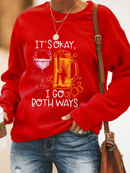 

It's Okay I Go Both Ways Women‘s Crew Neck Cotton-Blend Long Sleeve Sweatshirt, Red, Hoodies&Sweatshirts