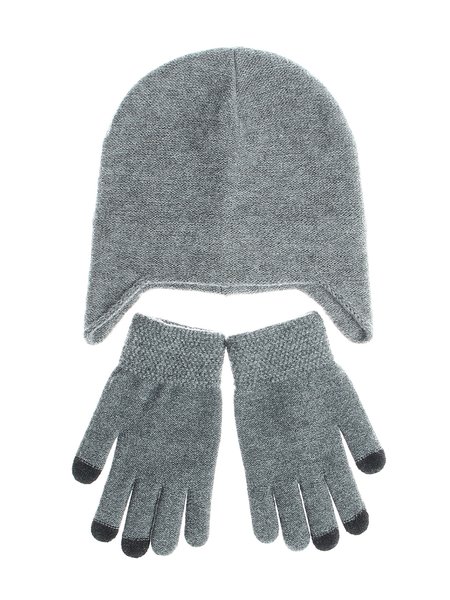 

Pure Color Warm Knitted Gloves Hat Set, Deep gray, Women Hats