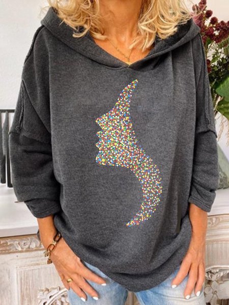 

Dritto Casuale Maniche Lunghe Ornato Felpa, Grigio scuro, Hoodies & Sweatshirts