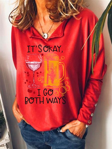 

It's Okay I Go Both Way Women‘s Shawl Collar Sweatshirt, Red, Hoodies&Sweatshirts