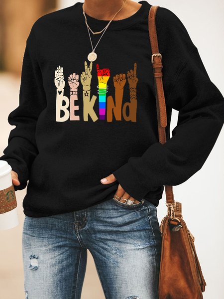 

Be Kind Sign Language Casual Long Sleeve Sweatshirt & Pullover, Black, Hoodies&Sweatshirts